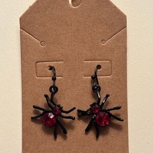 Vintage Avon Black Spider Earrings with Red Gems